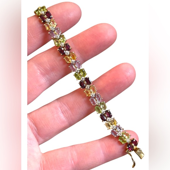 Multicolor Gemstone DBJ Sterling silver 925 gold plt Bracelet peridot garnet - Picture 1 of 7